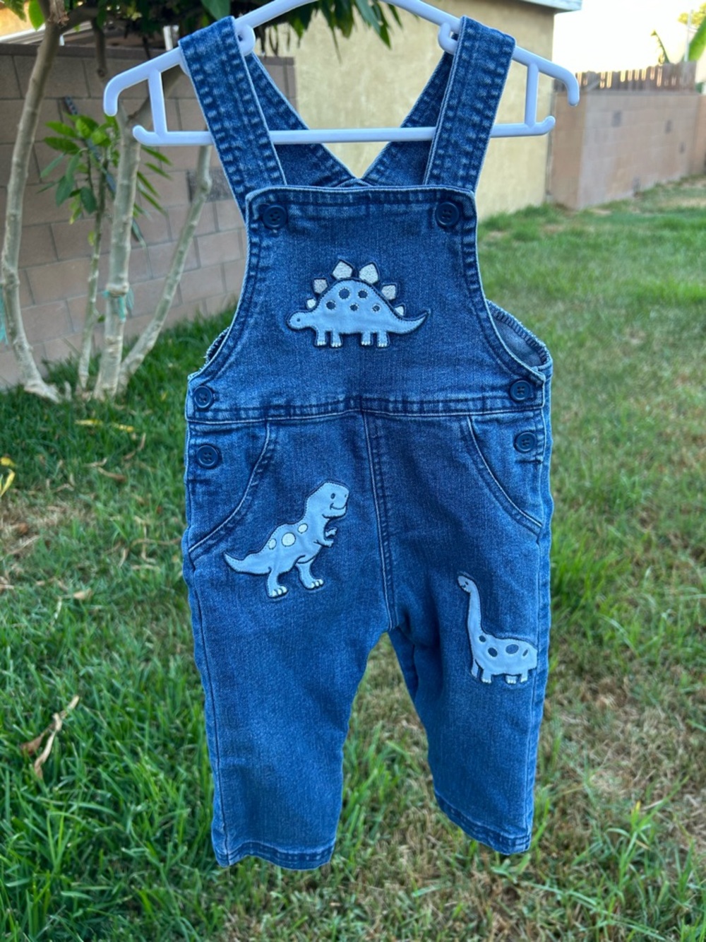 Little Me Blue Denim Dinosaur Overalls